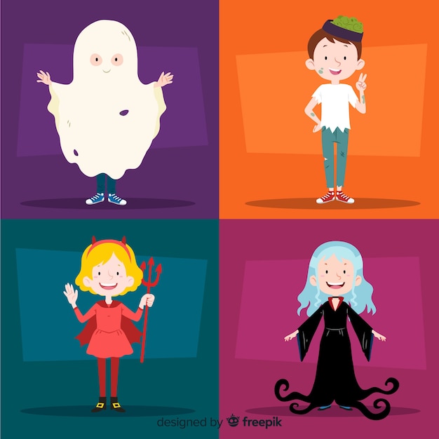 Free Vector hand drawn halloween kid collection