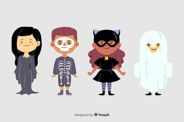 Free Vector hand drawn halloween kid collection