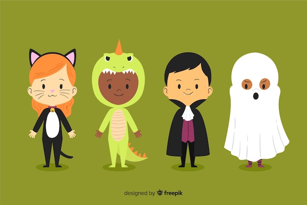 Free Vector hand drawn halloween kid collection