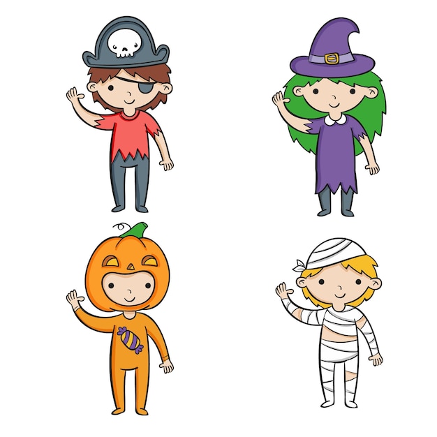 Hand drawn halloween kid collection