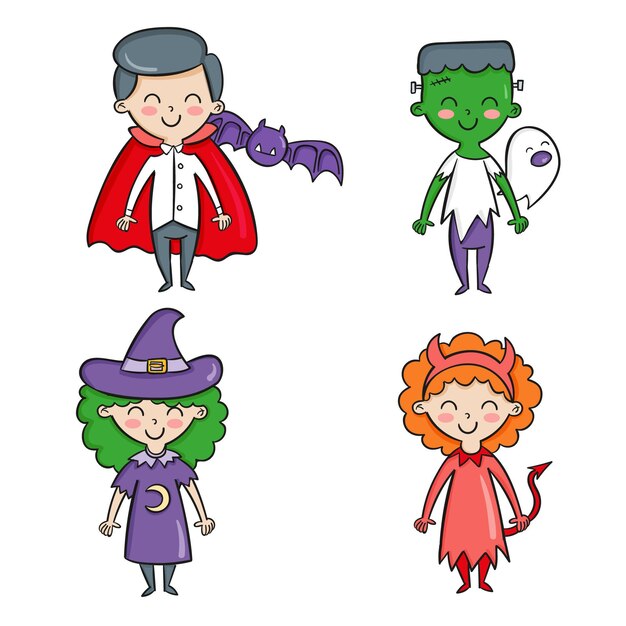 Hand drawn halloween kid collection