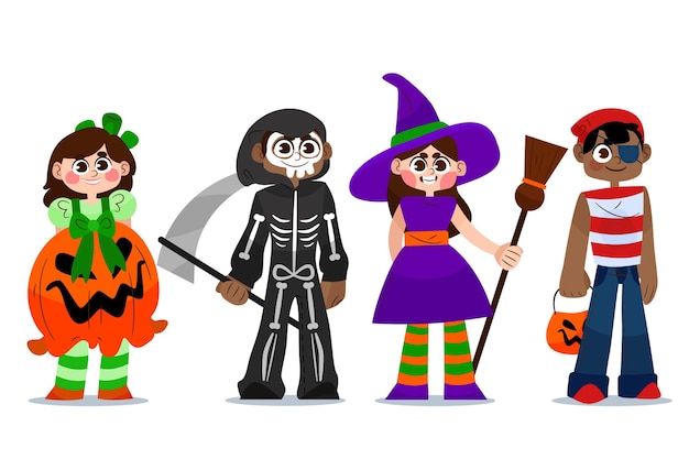 Hand drawn halloween kid collection