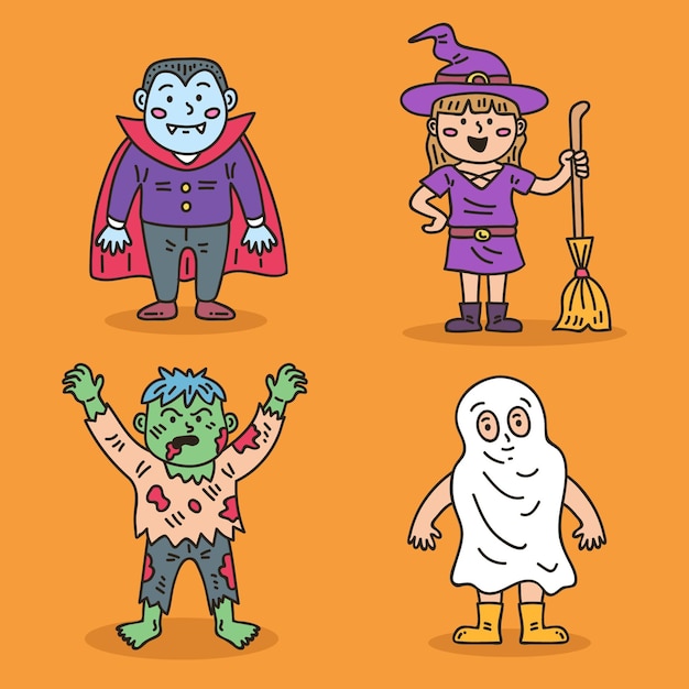 Hand drawn halloween kid collection