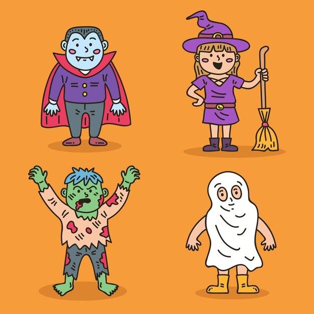 Hand drawn halloween kid collection