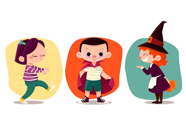 Hand drawn halloween kid collection