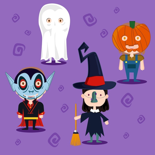 Hand drawn halloween kid collection