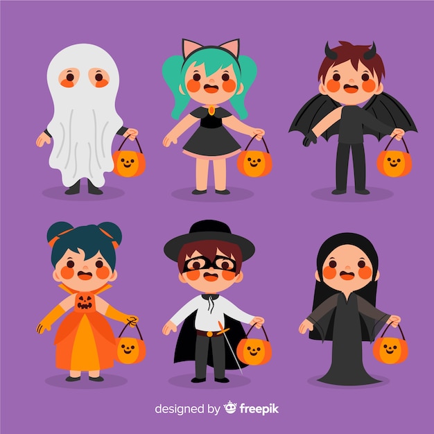 Hand drawn halloween kid collection