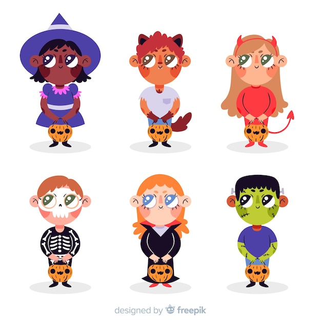 Hand drawn halloween kid collection