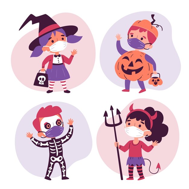 Hand drawn halloween kids collection