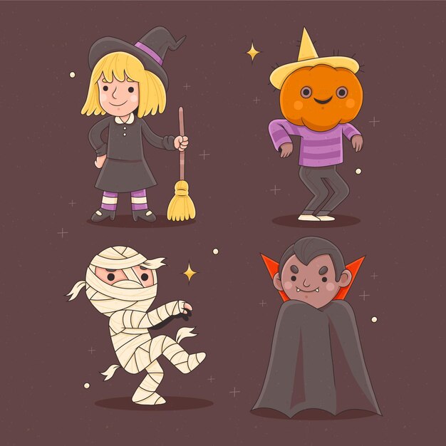 Hand drawn halloween kids collection