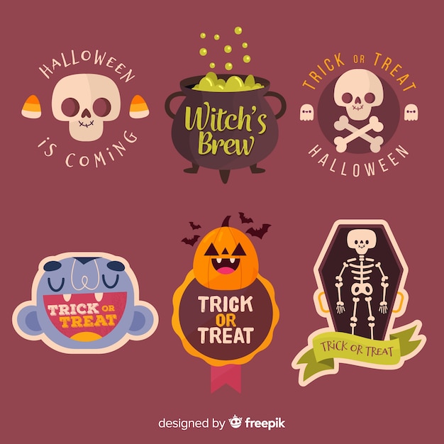 Free Vector hand drawn halloween label and badge collection