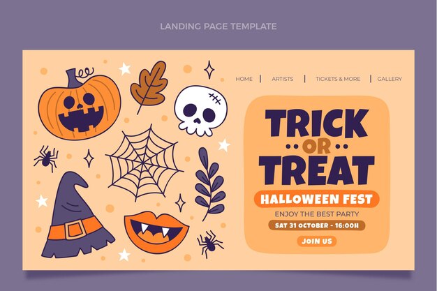 Hand drawn halloween landing page template