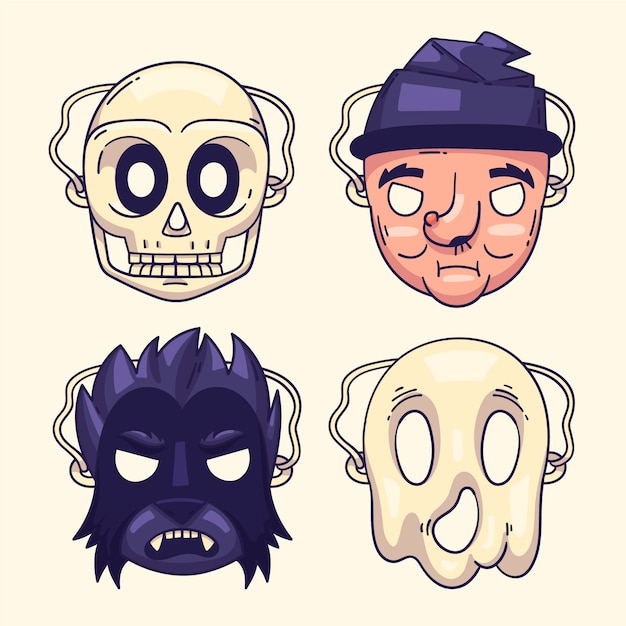 Free vector hand drawn halloween masks collection