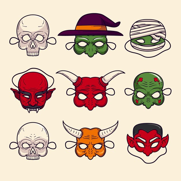 Hand drawn halloween masks collection