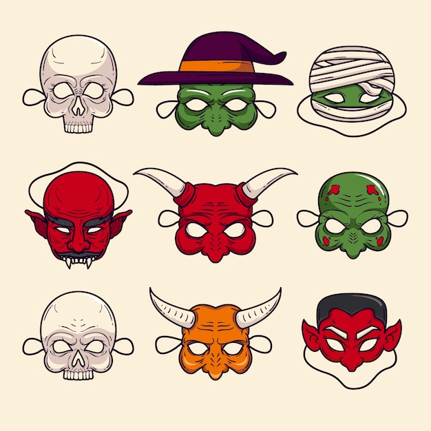 Hand drawn halloween masks collection