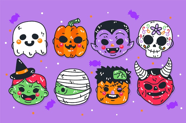 Free Vector hand drawn halloween masks elements collection