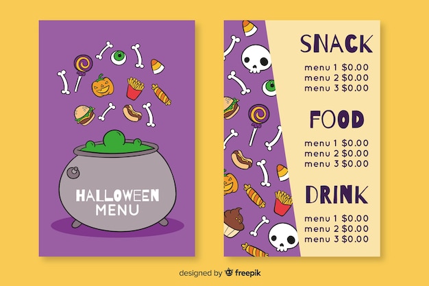 Hand drawn halloween menu template