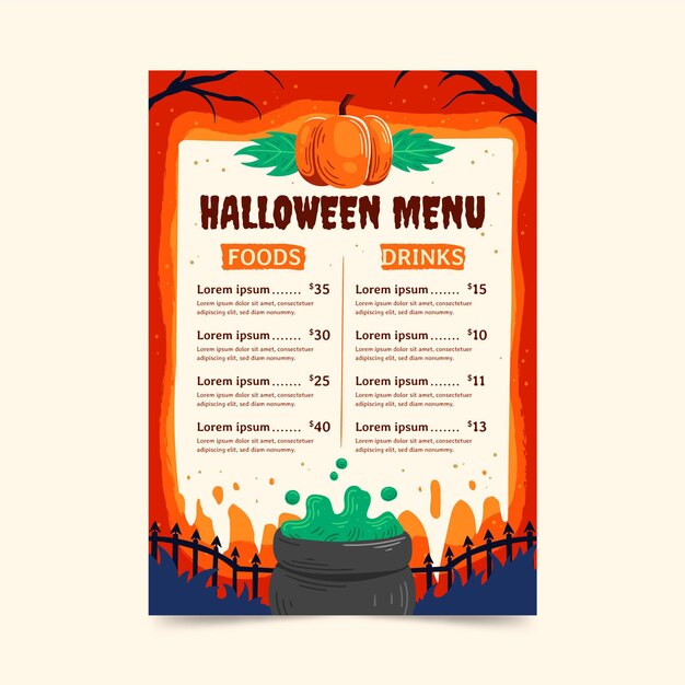 Hand drawn halloween menu template