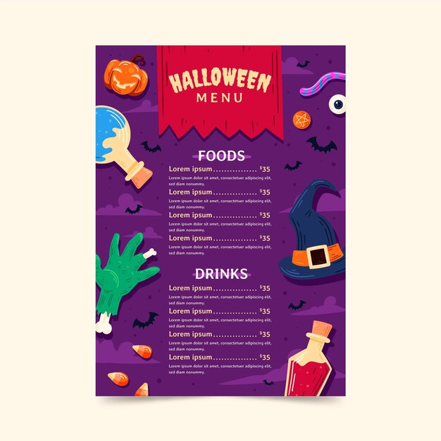 Hand drawn halloween menu template