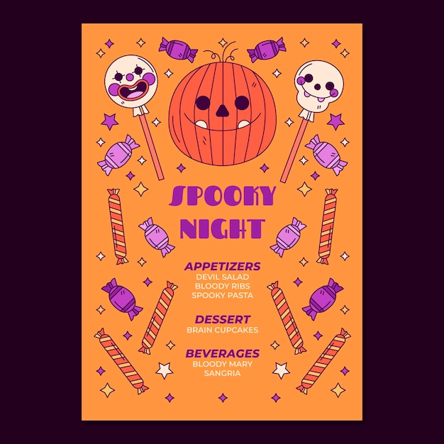 Free vector hand drawn halloween menu template