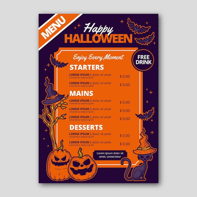 Hand drawn halloween menu template