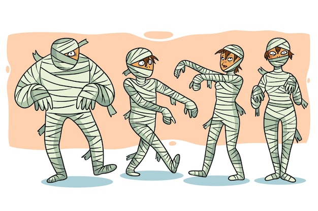 Free vector hand drawn halloween mummies collection