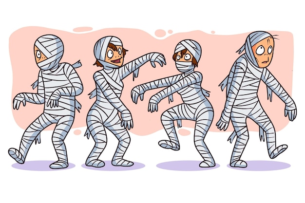 Free vector hand drawn halloween mummies collection