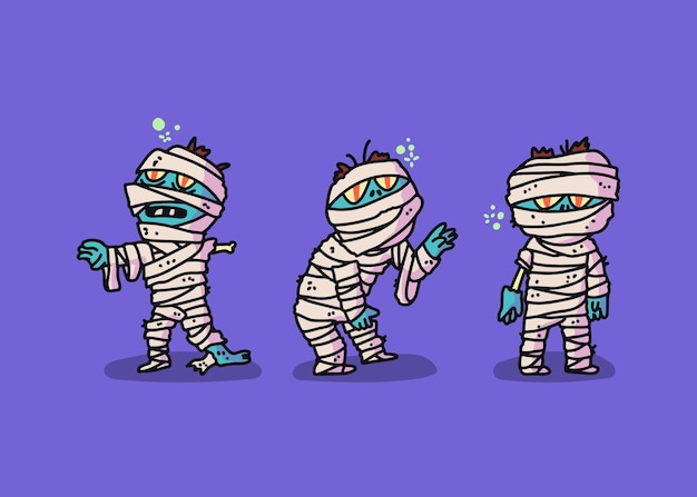 Hand drawn halloween mummies collection