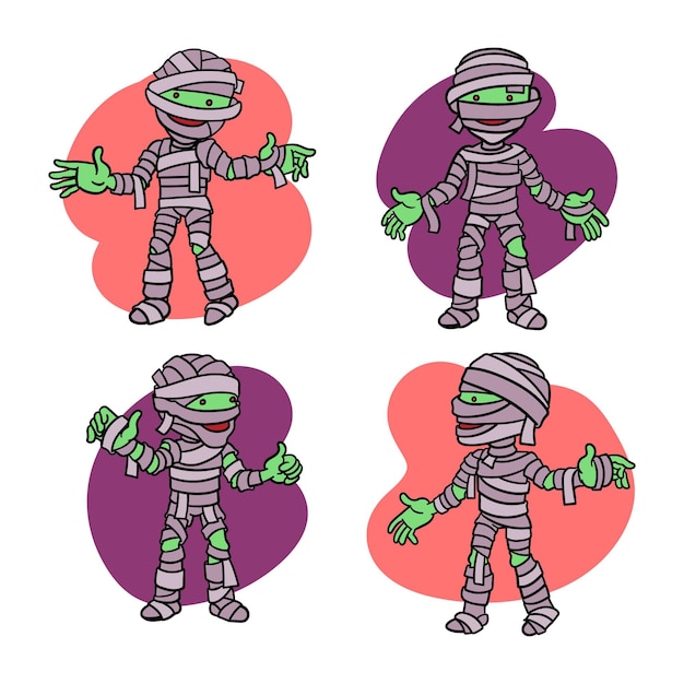 Free vector hand drawn halloween mummies collection