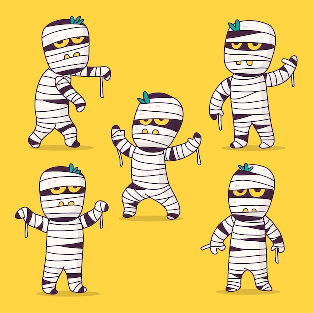 Free Vector hand drawn halloween mummies collection