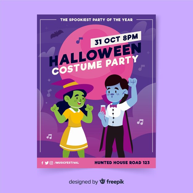 Hand drawn halloween party poster template