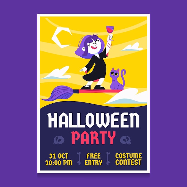 Hand drawn halloween party vertical poster template