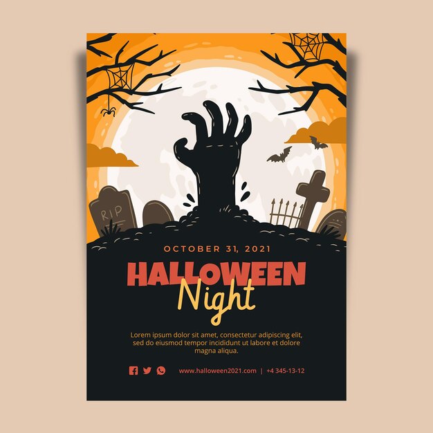 Hand drawn halloween party vertical poster template