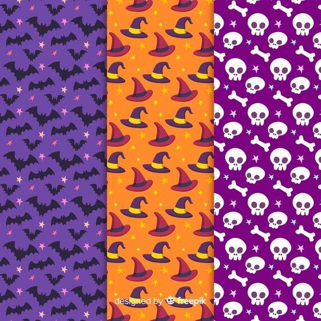 Hand drawn halloween pattern collection