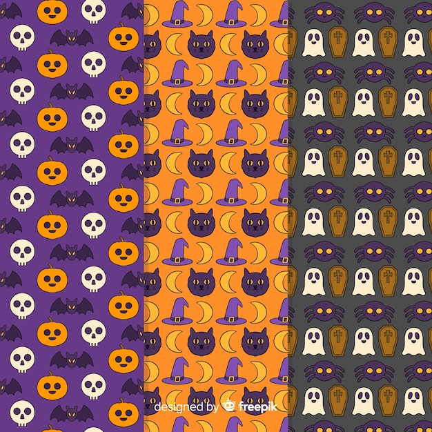 Free Vector hand drawn halloween pattern collection