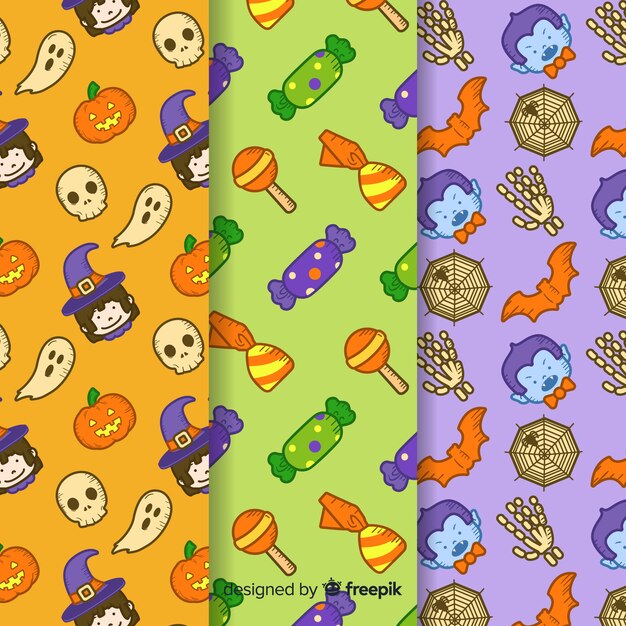 Hand drawn halloween pattern collection