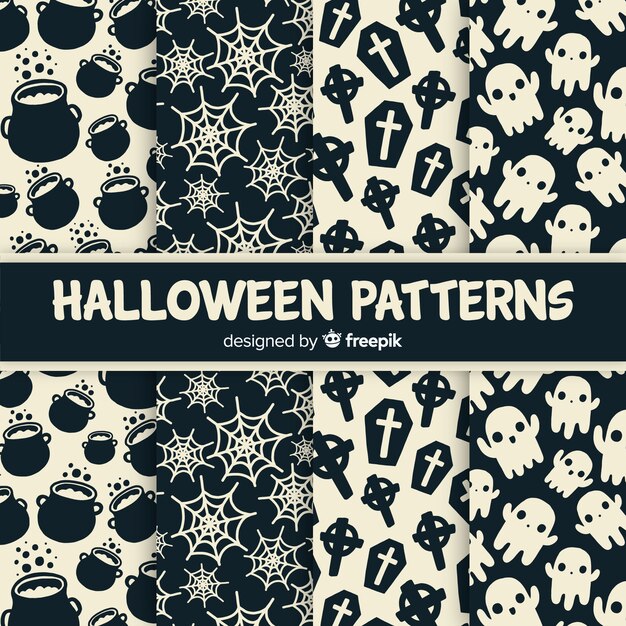 Hand drawn halloween pattern collection