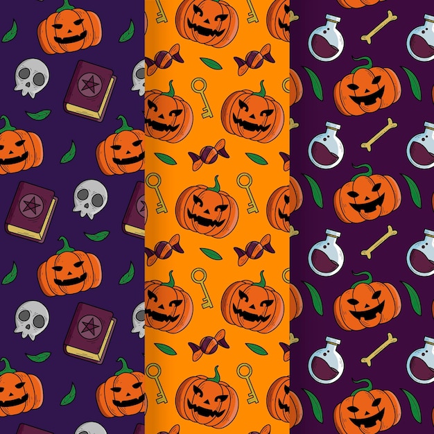 Hand drawn halloween pattern collection