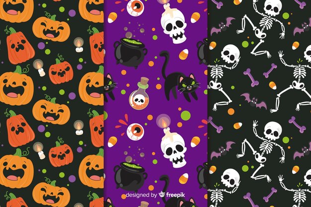 Hand drawn halloween pattern collection