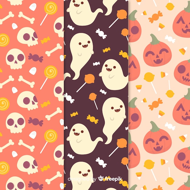 Hand drawn halloween pattern collection