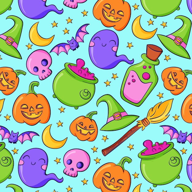 Free Vector hand drawn halloween pattern design