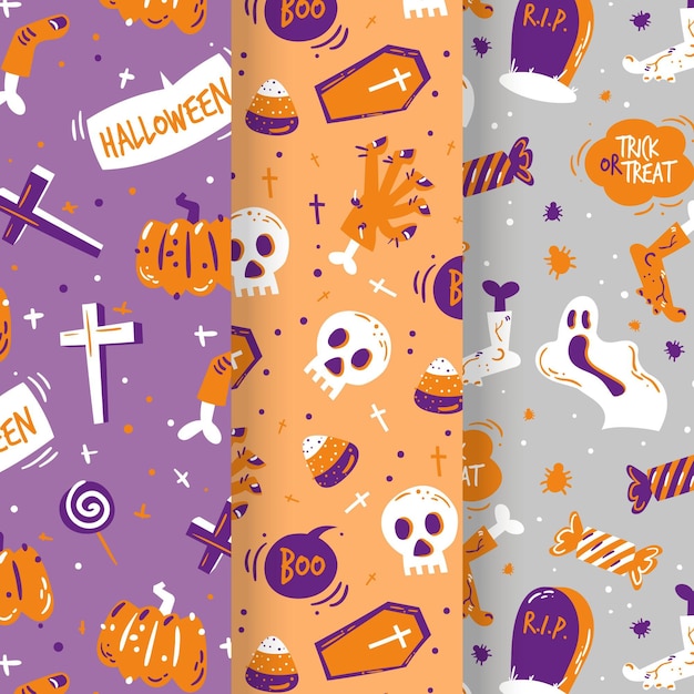 Hand drawn halloween patterns collection