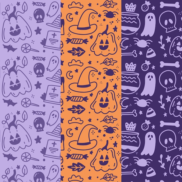 Hand drawn halloween patterns collection