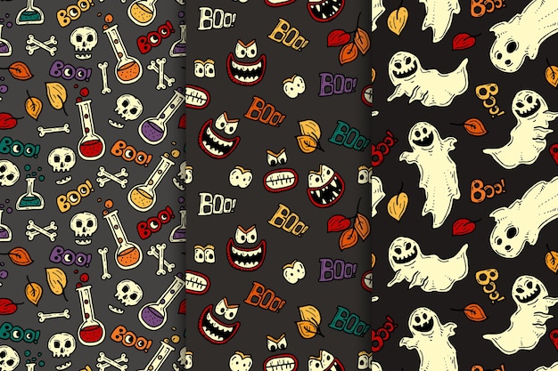 Hand drawn halloween patterns collection