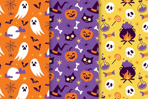 Hand drawn halloween patterns collection