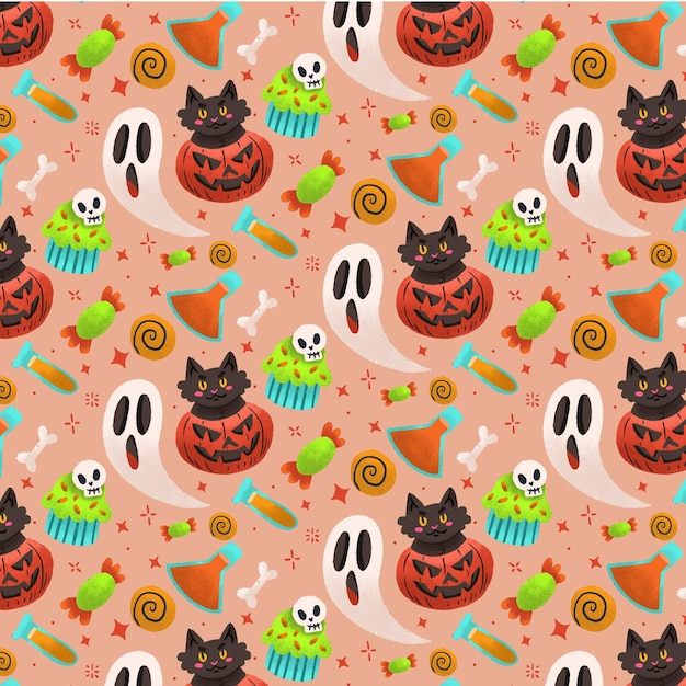 Hand drawn halloween patterns collection