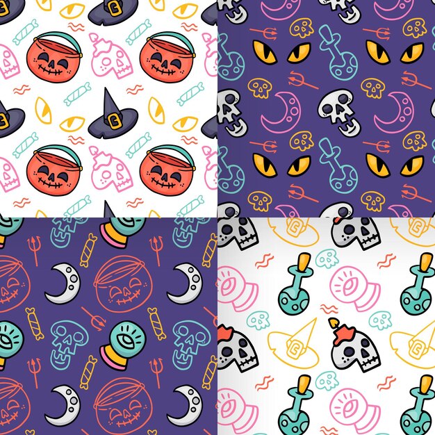 Hand drawn halloween patterns collection