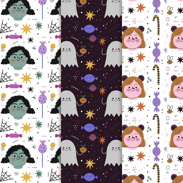 Hand drawn halloween patterns collection