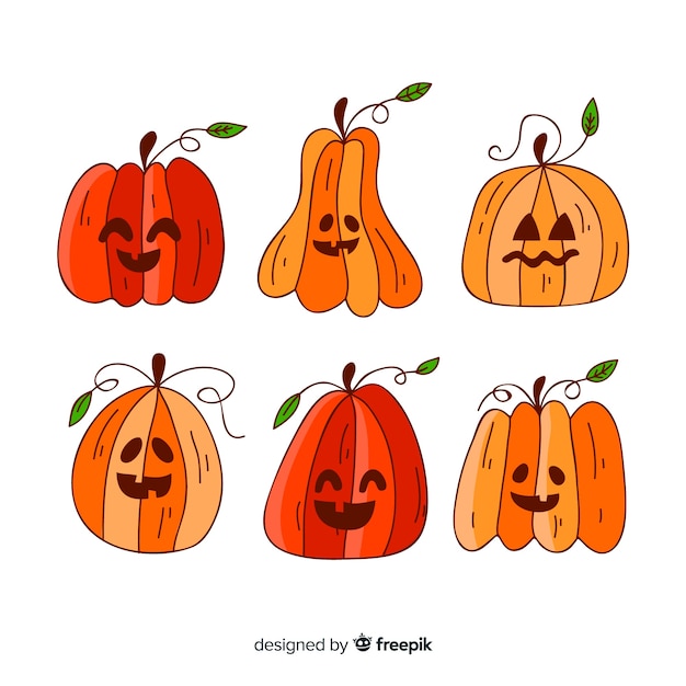 Free Vector hand drawn halloween pumpkin collection