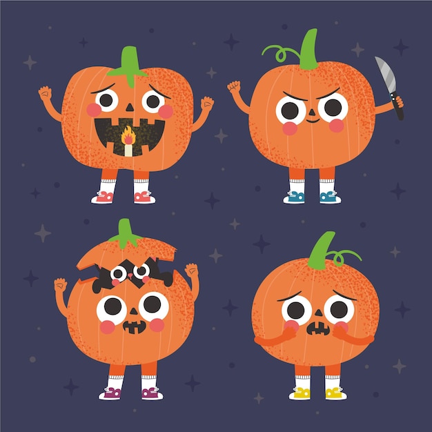 Free vector hand drawn halloween pumpkin collection